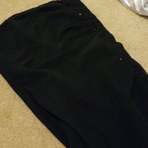 Black strapless dress with beaded detail to bust